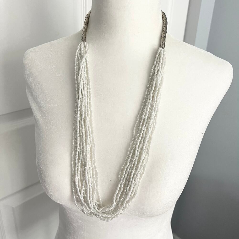 Multi-Strand White Seed Bead Necklace for Women